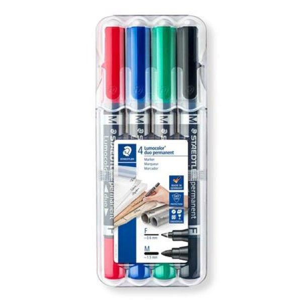 Alkoholos marker készlet, 0,6/1,5 mm, kúpos, kétvégű, STAEDTLER
"Lumocolor® duo 348", 4 különböző szín