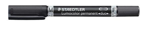 Alkoholos marker, 0,6/1,5 mm, kúpos, kétvégű, STAEDTLER "Lumocolor®
duo 348", fekete