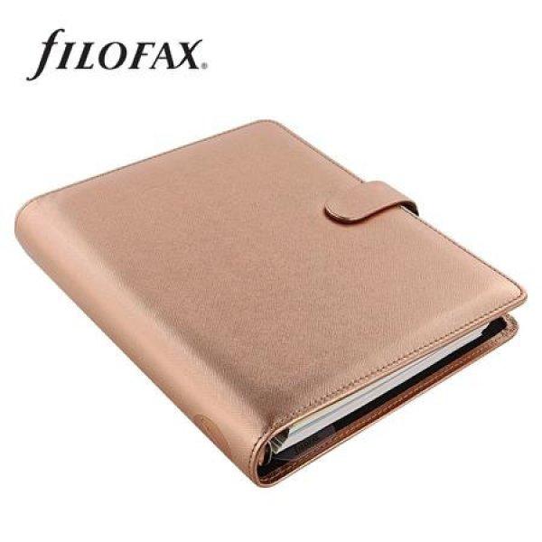 Kalendárium, gyűrűs, betétlapokkal, A5 méret, FILOFAX, "Saffiano
Metallic", rózsaarany