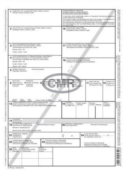 Nyomtatvány, nemzetközi fuvarlevél, 6 példány, A4, VICTORIA PAPER
"CMR"