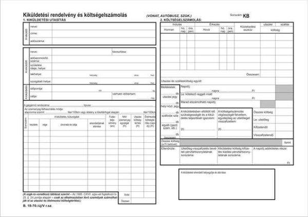 Nyomtatvány, kiküldetési utasítás és költségelszámolás, 25x2, A4,
VICTORIA PAPER "B.18-70", 10 tömb/csomag