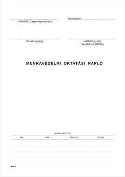 Nyomtatvány, munkavédelmi oktatási napló, 40 oldal, A4, VICTORIA PAPER, 10
tömb/csomag