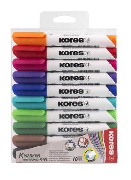 Tábla- és flipchart marker készlet, 1-3 mm, kúpos, KORES
"K-Marker", 10 különböző szín