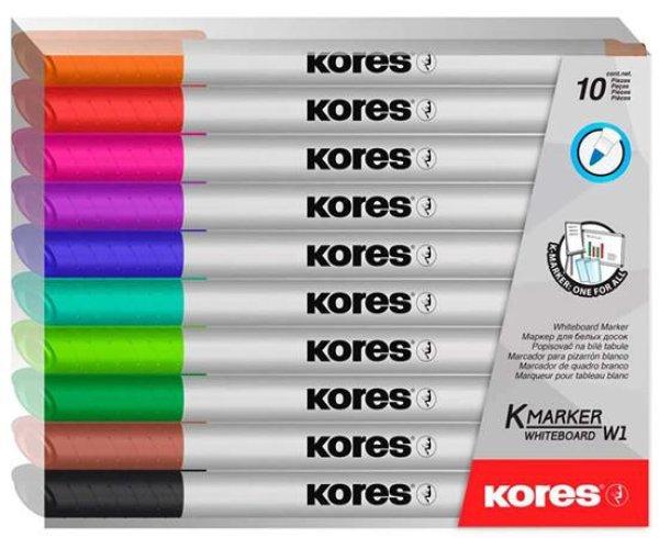 Tábla- és flipchart marker készlet, 1-3 mm kúpos, KORES
"K-Marker", 10 különböző szín