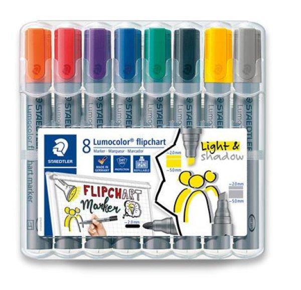 Flipchart marker vegyes készlet, 2/2-5 mm, STAEDTLER "Lumocolor®
356", 8 különböző szín