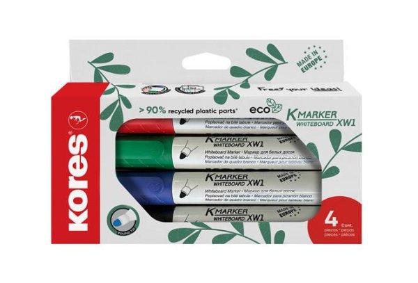 Tábla- és flipchart marker készlet, kúpos, KORES "Eco K-Marker", 4
különböző szín