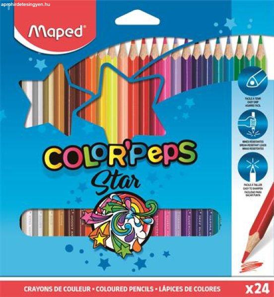 Színes ceruza készlet, háromszögletű, MAPED "Color'Peps
Star", 24 különböző szín