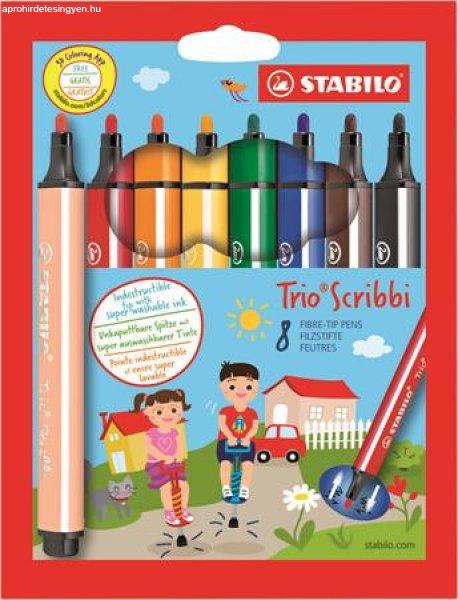 Filctoll készlet, 1,5-2 mm, rugós hegy, STABILO "Trio Scribbi", 8
különböző szín