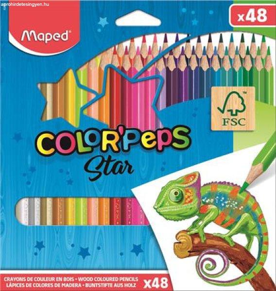 Színes ceruza készlet, háromszögletű, MAPED "Color'Peps
Star", 48 különböző szín