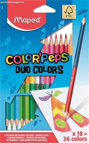 Színes ceruza készlet, háromszögletű, kétvégű, MAPED
"Color'Peps Duo", 36 különböző szín