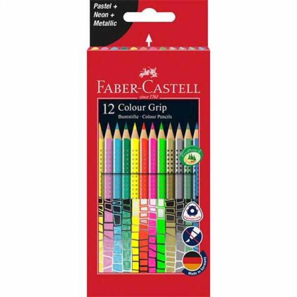 Színes ceruza készlet, háromszögletű, FABER-CASTELL "Colour
Grip", 12 különböző szín