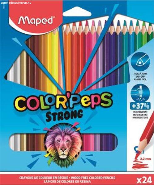 Színes ceruza készlet, háromszögletű, MAPED "Color'Peps
Strong", 24 különböző szín