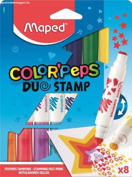 Filctoll készlet, 7,5 mm, kétvégű, MAPED "Color'Peps Duo
Stamp" 8 különböző szín és minta