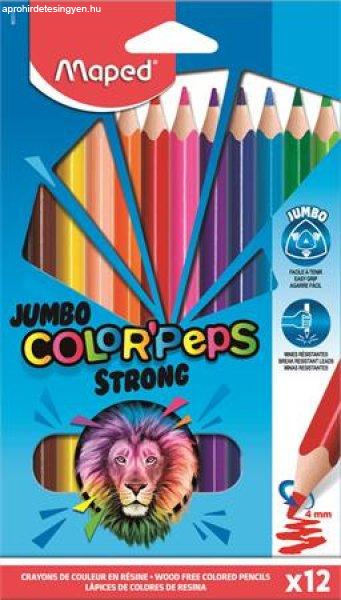 Színes ceruza készlet, háromszögletű, MAPED "Jumbo Color'Peps
Strong", 12 különböző szín