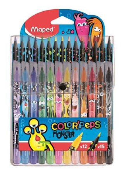 Filctoll és színes ceruza készlet, MAPED "Color'Peps Monster"
12+15 különböző szín