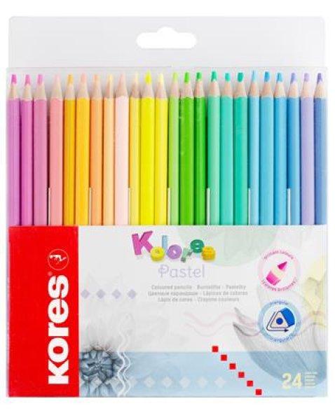 Színes ceruza készlet, háromszögletű, KORES "Kolores Pastel", 24
pasztell szín