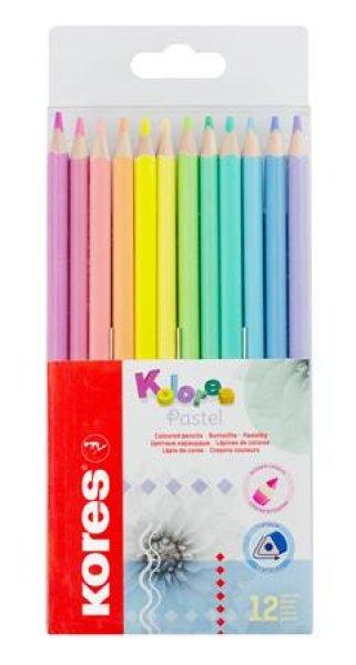 Színes ceruza készlet, háromszögletű, KORES "Kolores Pastel", 12
pasztell szín