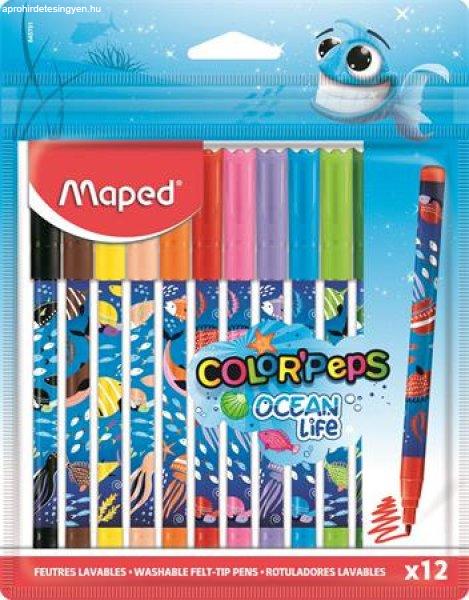 Filctoll készlet, 2 mm, kimosható, MAPED "Color'Peps Ocean
Life", 12 különböző szín