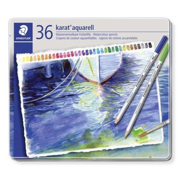 Akvarell ceruza készlet, hatszögletű, fém doboz, STAEDTLER "Karat®
aquarell 125", 36 különböző szín