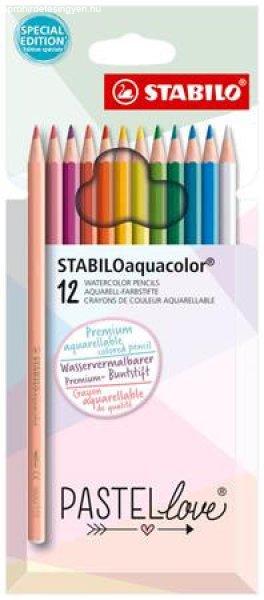 Akvarell ceruza készlet, STABILO "Aquacolor Pastellove", 12
különböző szín