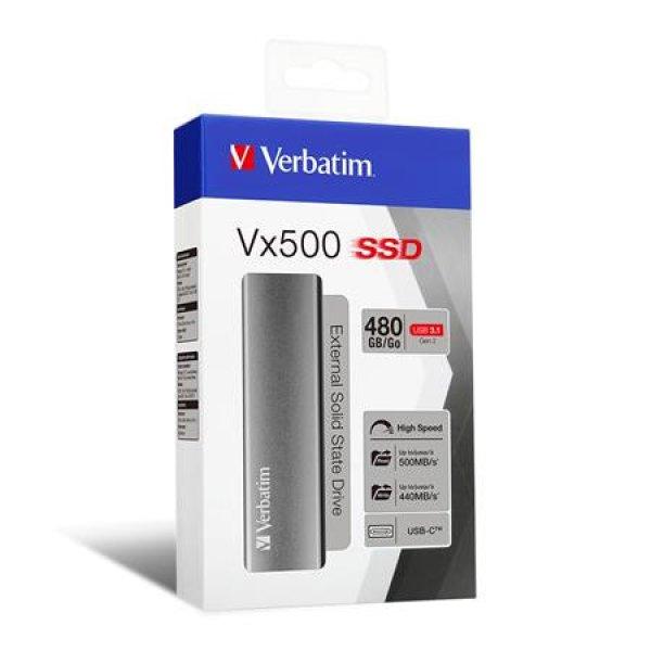 SSD (külső memória), 480 GB, USB 3.1, VERBATIM "Vx500", szürke