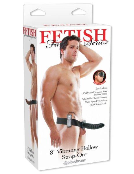  8" Vibrating Hollow Strap-On  Black 