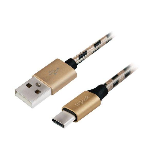 Logilink USB 2.0 Type-C cable C/M to USB-A/M nylon 2m Black/Gold