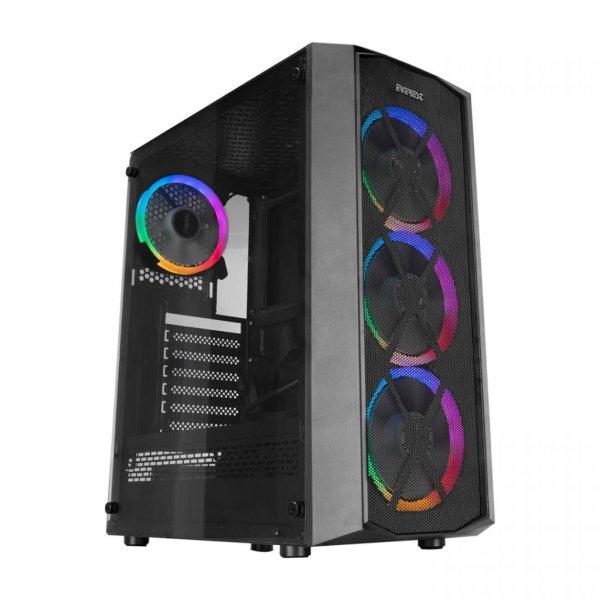 Rampage Everest Flat Mesh RGB Tempered Glass Black