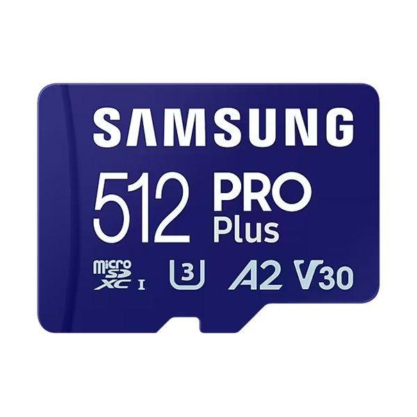 SAMSUNG Memóriakártya, PRO Plus microSDXC kártya 512GB, CLASS 10, UHS-I, U3,
V30, A2, + Adapter, R180/W130