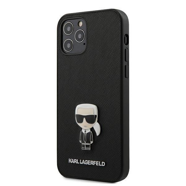 Karl Lagerfeld KLHCP12MIKMSBK iPhone 12 / iPhone 12 Pro 6,1" fekete kemény
tok Saffiano Ikonik Metal telefontok