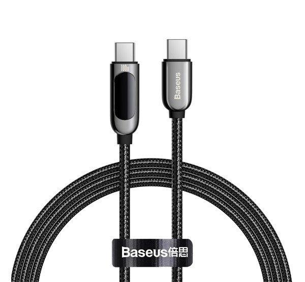 Baseus Display USB Type-C / Type-C töltő- és adatkábel, gyorstöltés,
kijelzővel, 1m, szürke/fekete