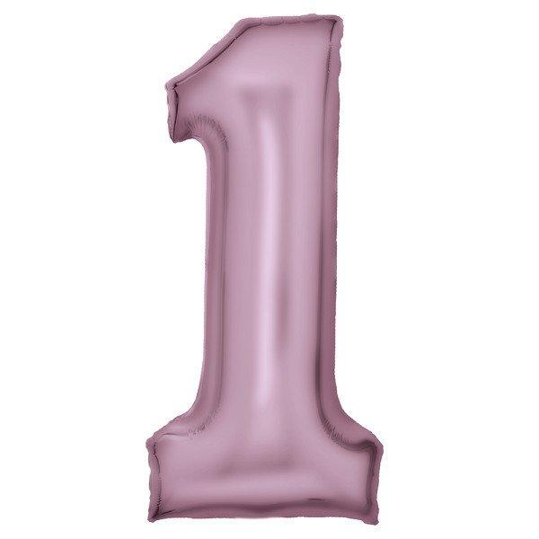 Rózsaszín Lustre Pastel Pink 1-es szám fólia lufi 86 cm