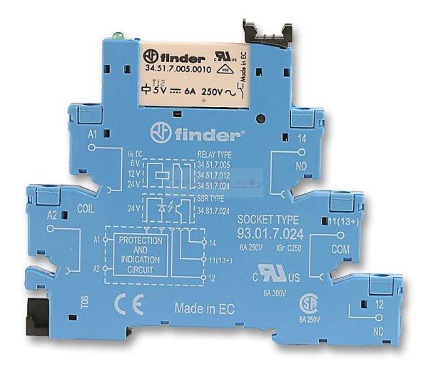 Csatolórelé keskeny érzékeny 6A 1-v csavaros 24VDC monostabil Finder