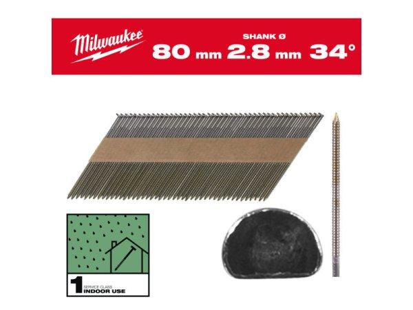 MILWAUKEE Szerkezetépítő szegek, D-fejű, fényes, 34° SC1 - 2,8 x 80 mm
(2200 db)