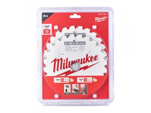 MILWAUKEE Fűrésztárcsa fához 190 x 30 x 1,6 mm / 24T (2db)