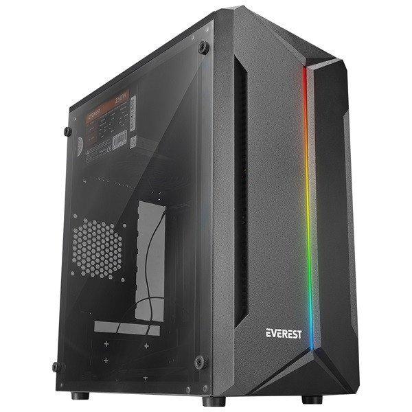 Everest Számítógépház - SABER RGB Peak 250W (fekete; Micro ATX / MINI-ITX,
250W táp, 2xUSB2.0 )