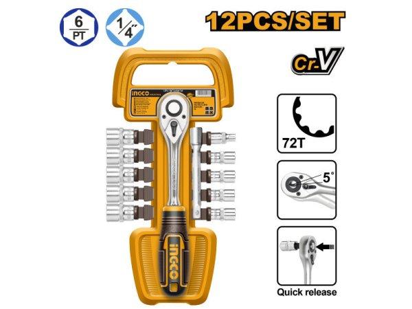 INGCO Dugókulcs készlet 12 részes 1/4" 5-14 mm CrV