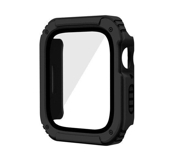 Műanyag keret (ütésálló + kijelzővédő üveg) FEKETE Apple Watch Series 3
42mm, Apple Watch Series 1 42mm, Apple Watch Series 2 42mm