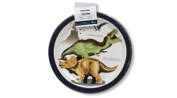 Dinoszaurusz mintás papírtányér 22,5 cm 6 db