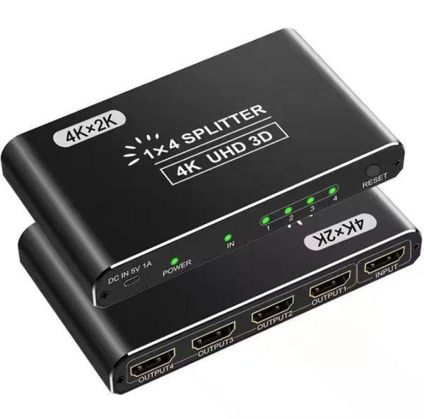 4K HDMI 1x4 elosztó 1 bemenet 4 HDMI kimenettel splitter tükröző