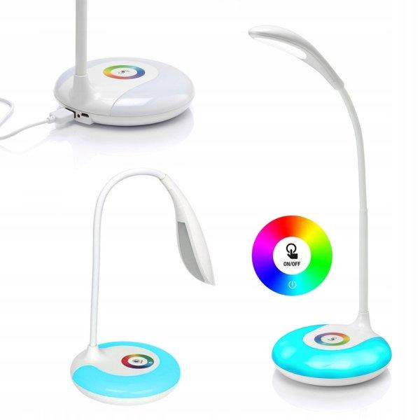 Modern elemes/USB asztali lámpa RGB LED alappal, fehér - 48cm