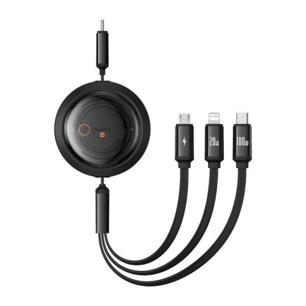 Gyorstöltő kábel 3 az 1-ben Baseus Free2Draw USB-C USB-C/Lightning/Micro 100
W, 1,1 m (fekete)