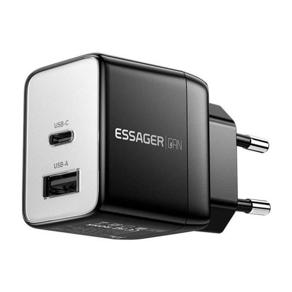 Táptöltő, Essager, ECT33W-LJB01-Z, GaN, 1xUSB-A, 1xUSB-C, 33W (fekete)