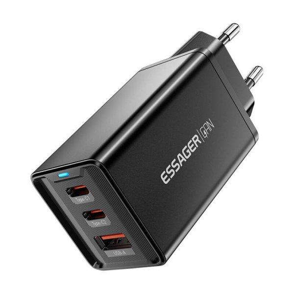 Táptöltő, Essager, ECTAC-KSB01-Z, GaN, 2xUSB-C, USB-A, 67 W (fekete)