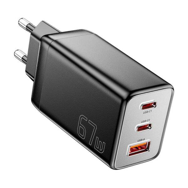 Essager ECT67W-LJB01-Z GaN 2xUSB-C, USB-A 67W hálózati töltő (fekete).