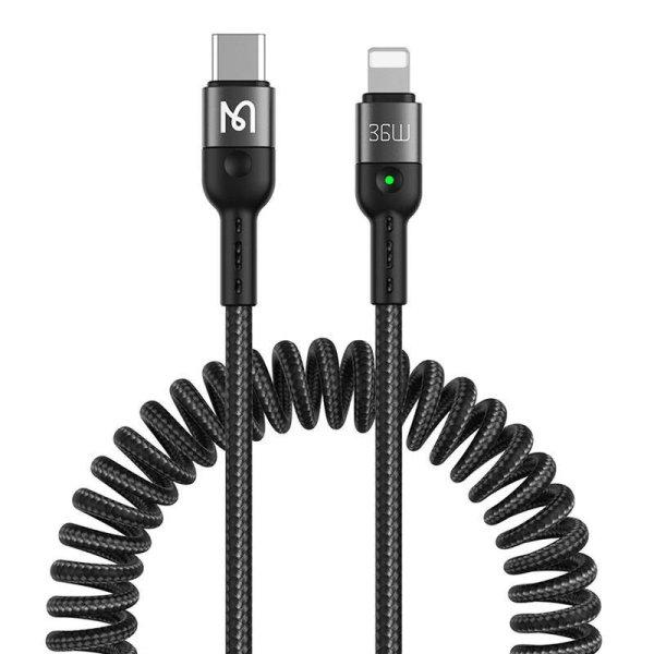 Mcdodo CA-1960 USB-C és Lightning rugós kábel, 36 W, 1,8 m (fekete)