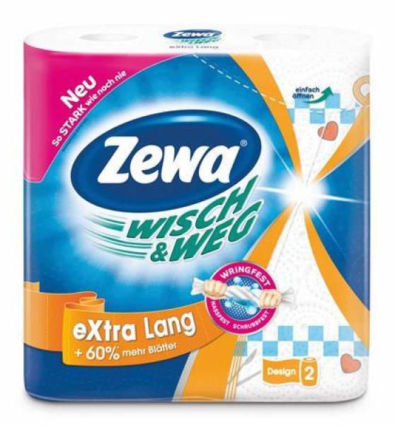 Háztartási papírtörlő, 2 rétegű, 2 tekercses, ZEWA "Wisch&Weg extra
lang"