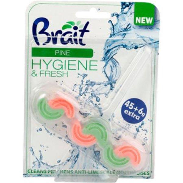 WC tisztító blokk, 2 fázisú, 3x45 g, "Brait Hygiene and fresh",
fenyő