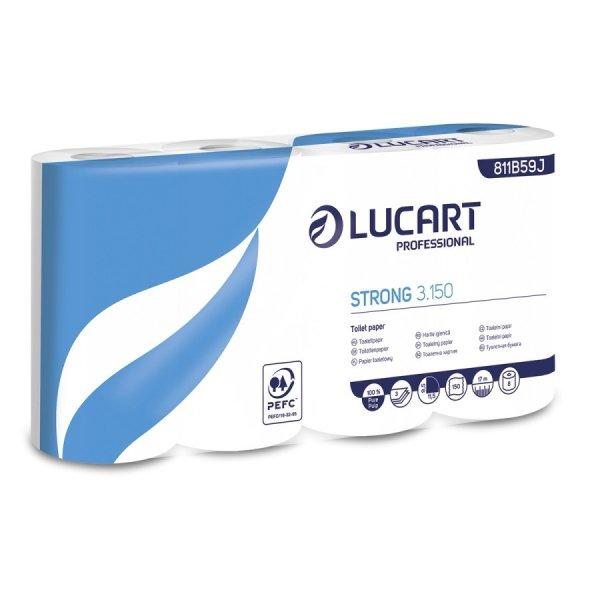 Lucart Strong 3.150 háztartási toalettpapír 3 rétegű, 150 lapos, 8x8
tekercs/zsák