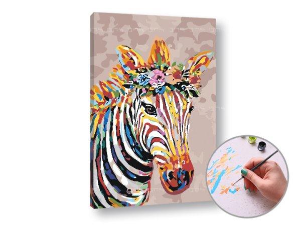 Festés a számok szerint Zebra virágokkal | közepes nehézség